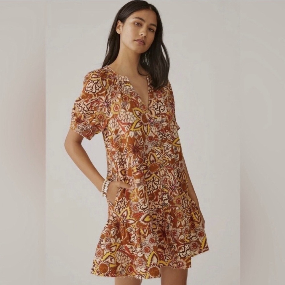 Anthropologie Pilcro Button Short Floral Dress Raw Hem Size Small
